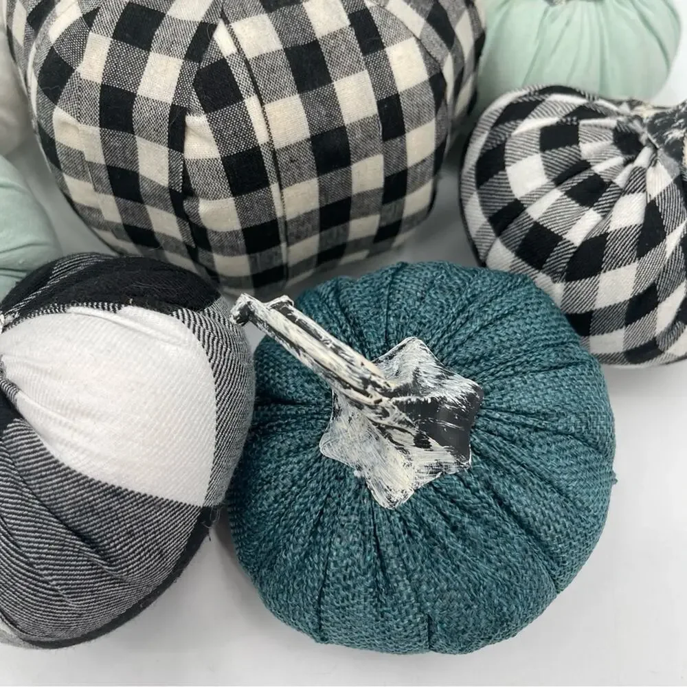 PUMPKIN Decor x 7 Home Buffalo Check Blue Table Mantel Fabric Gingham Fall